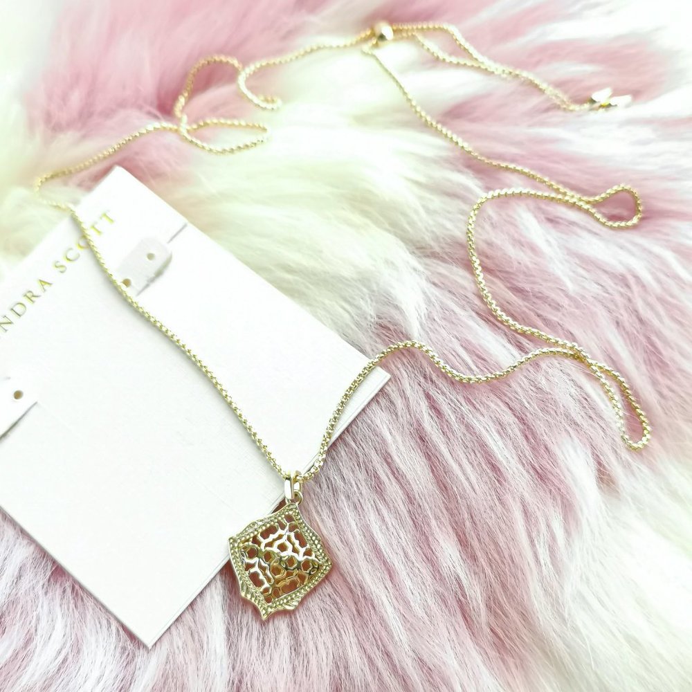 Gold Kacey Filigree Mix Long Pendant Necklace - Picture 2 of 3